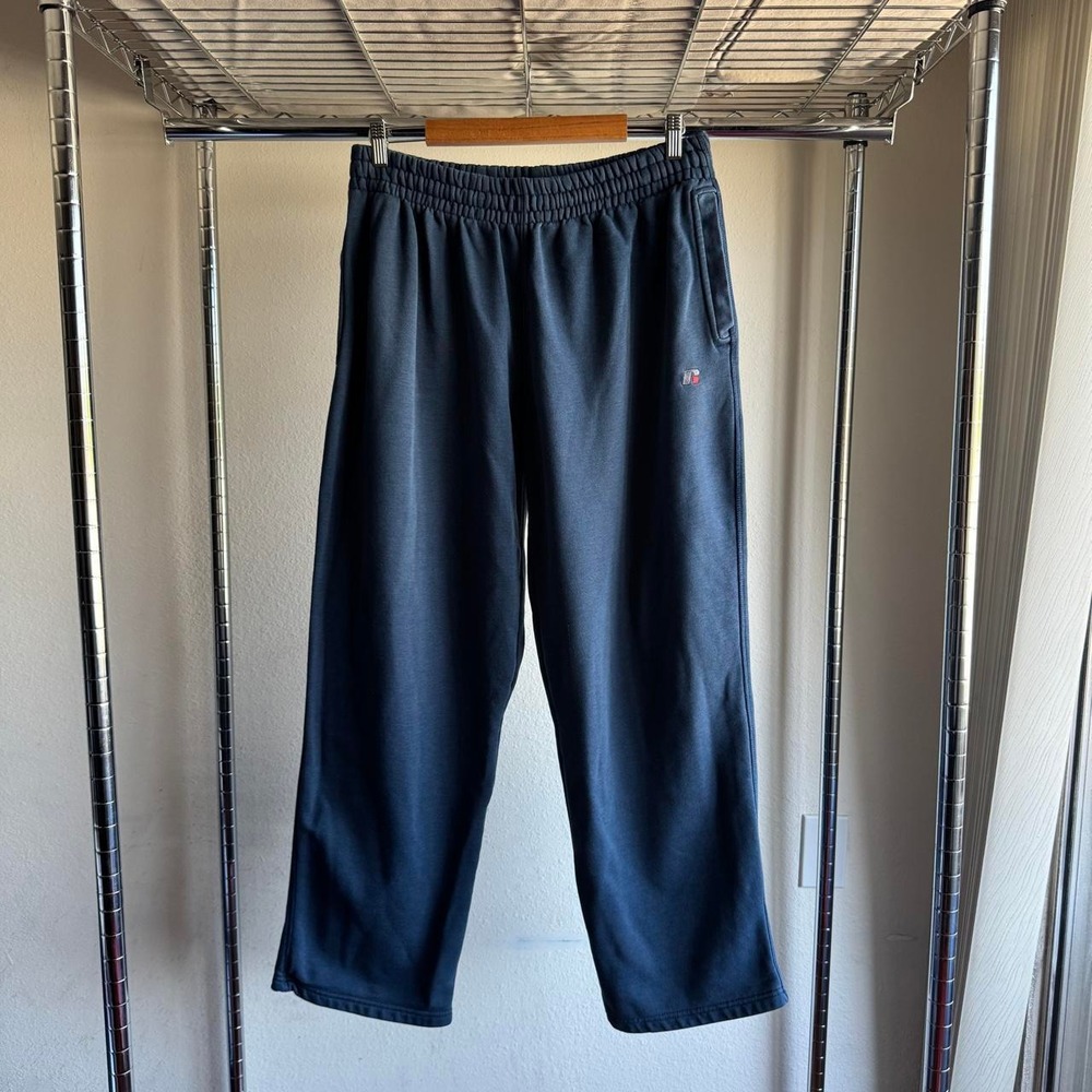 Russell Athletic Faded Navy Open Leg Sweatpants Mens XL Embroidered Logo Pockets